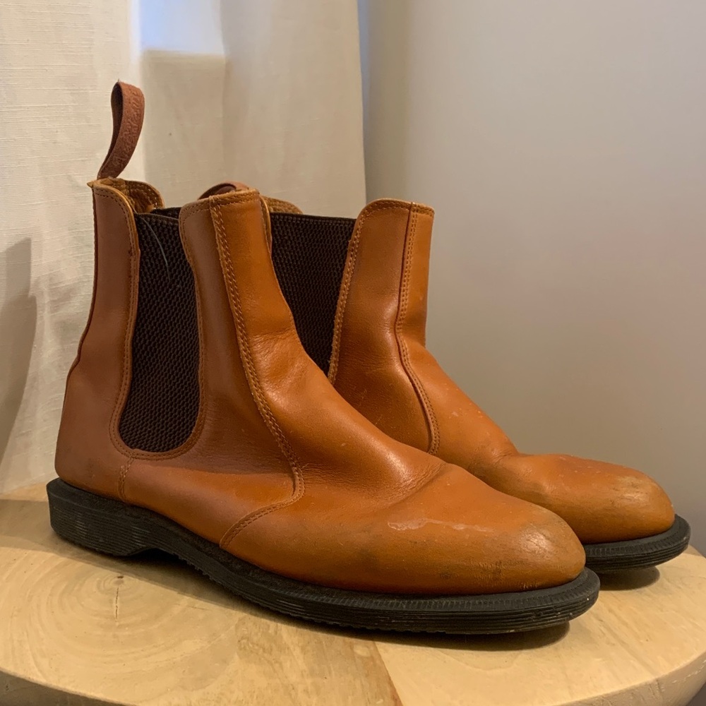 dr martens flora chelsea‎ boots tan brown leather size 10 women’s